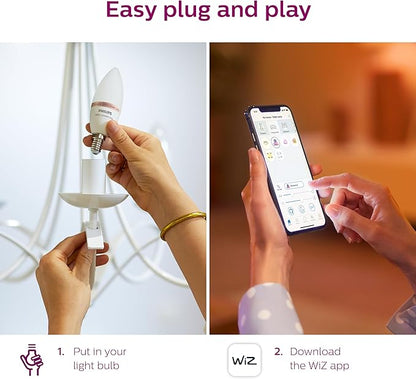 Philips Smart 40W B12 Tunable White Smart Candle-shape 4-Pack, E12, Dimmable, Indoor, Connect to Wi-Fi, Control Voice or App - Powered by WiZ Connected