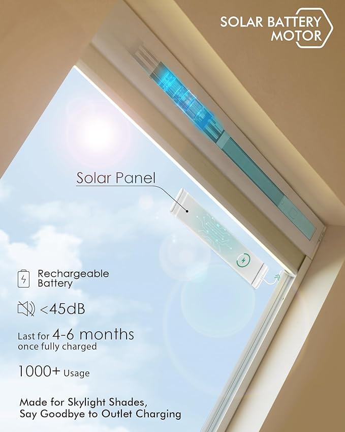 Yoolax Motorized Skylight Shades, Smart Cellular Shades Compatible with Alexa Google, Electric Cordless Honeycomb Blinds with Remote for Roof Inclined Plane Room (Light Filtering Beige)
