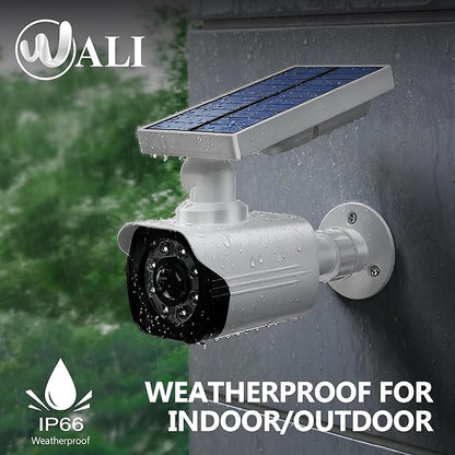 WALI Dummy Fake Camera, Security Camera with Motion Sensor Flood Light, Simulated Surveillance Security CCTV Dome Camera Indoor Outdoor (TCW2-SOL), 2 Packs, White-Solar