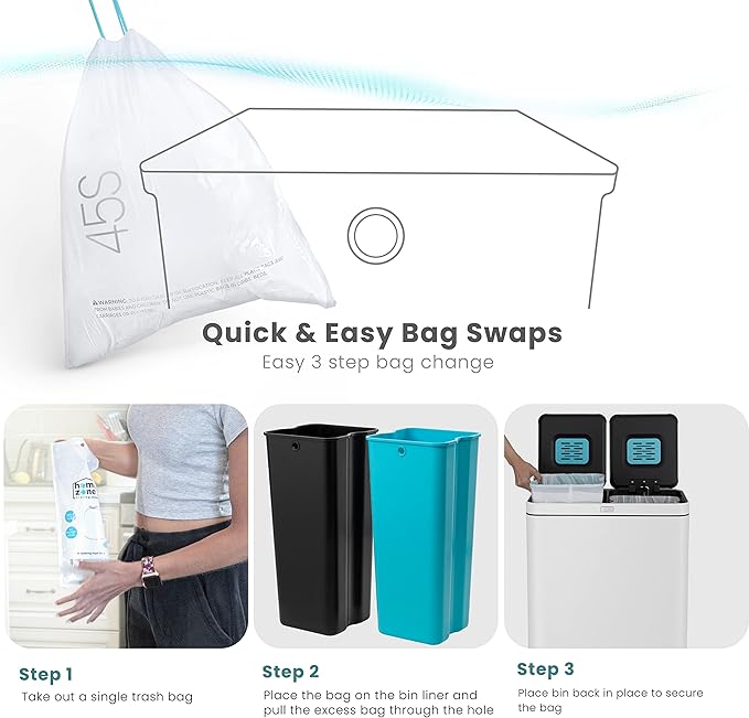 Home Zone Living 16 Gallon Kitchen Trash Can with Dual Compartments for Recycling and CleanAura for Odor Control, Stainless Steel, White, 60 Liters Total