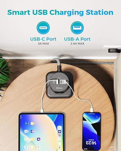 Charging Station Tower, Power Strips with Surge Protection, Flat Plug, 12 Outlets 4 USB Ports, 1875W/15A 1080J 6Ft Extension Cord with Multiple Outlets, Office Desk Supplies, Dorm Essentials, Black