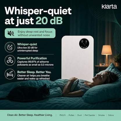 Air Purifier for Home - Smart WiFi App - Ultra Quiet 20 dB - Removes Allergens, Smoke & Odors - 99.97% Particle Filtration - Up to 1237 ft² - Klarta Forste Pink