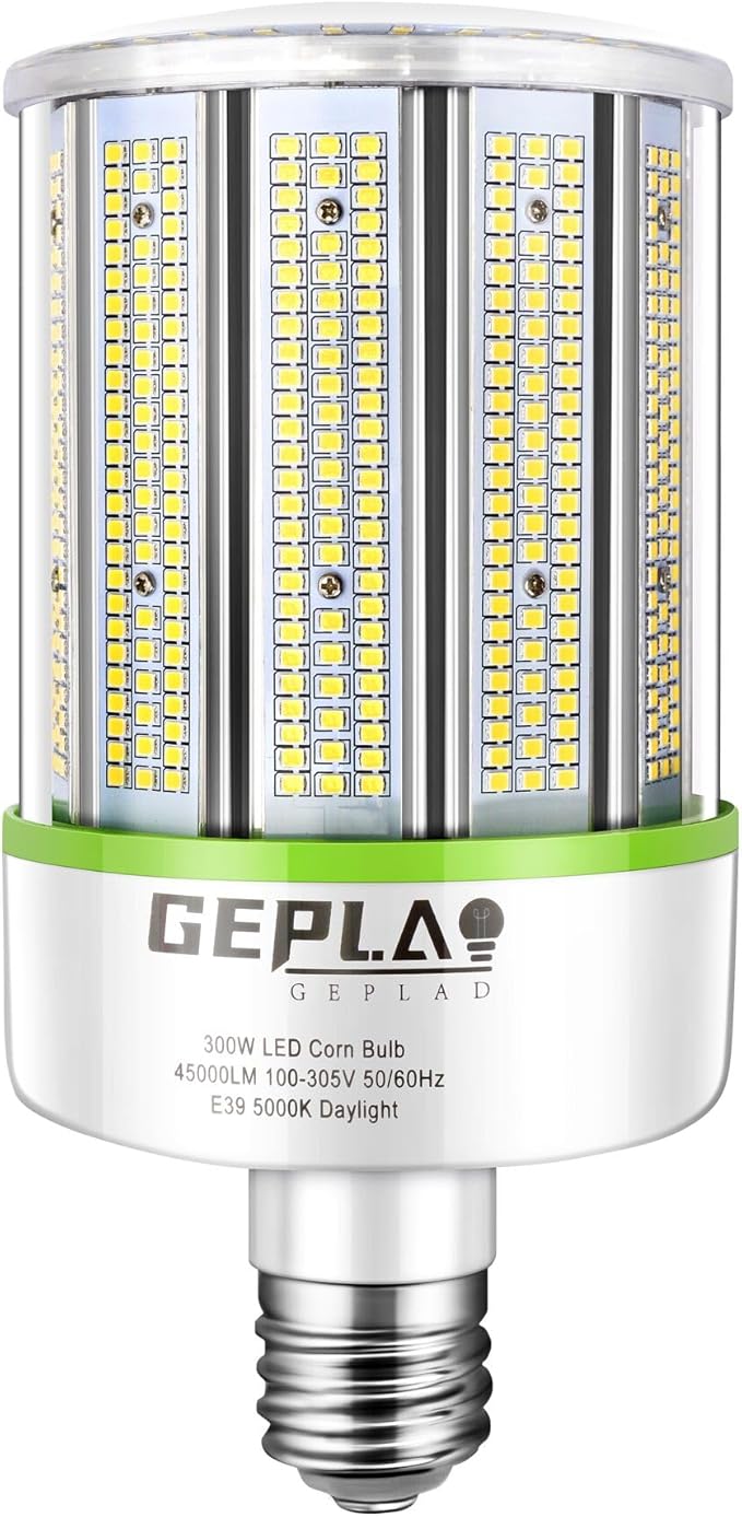 GEPLAD 300W LED Corn Bulb, 1000W Equivalent, E39 Mogul Base, 42,000 Lumens, 5000K Daylight, Non-Dimmable Replacement for Metal Halide/HID/HPS, for Garage, Warehouse, Parking Lot Lighting