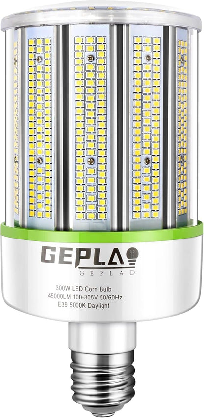 GEPLAD 300W LED Corn Bulb, 1000W Equivalent, E39 Mogul Base, 42,000 Lumens, 5000K Daylight, Non-Dimmable Replacement for Metal Halide/HID/HPS, for Garage, Warehouse, Parking Lot Lighting