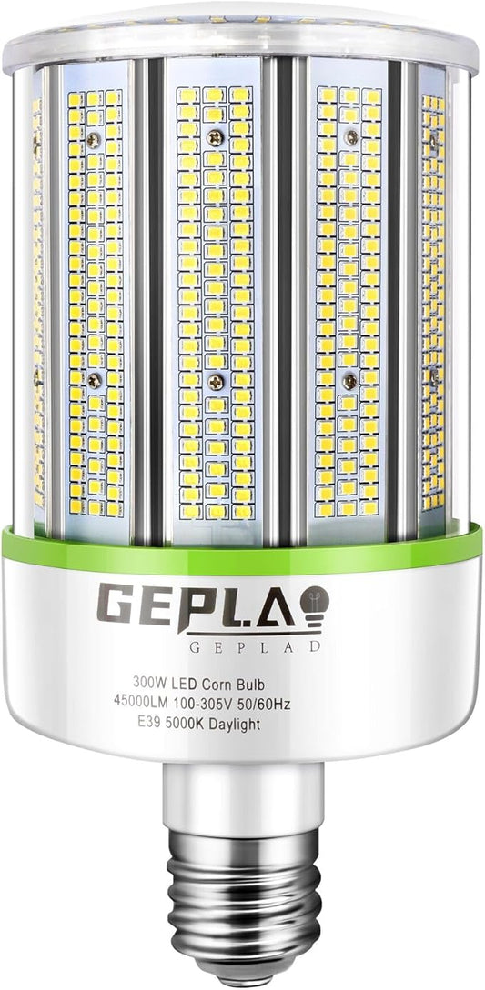 GEPLAD 300W LED Corn Bulb, 1000W Equivalent, E39 Mogul Base, 42,000 Lumens, 5000K Daylight, Non-Dimmable Replacement for Metal Halide/HID/HPS, for Garage, Warehouse, Parking Lot Lighting