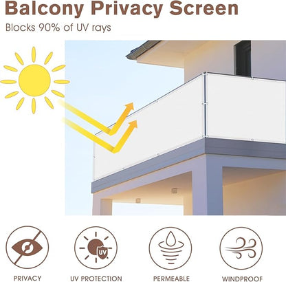 Sunny Guard Customized 3'x3' White Balcony Privacy Screen,90% Shade Apartments Fence Cover,Heavy Duty Mesh Windscreen for Deck,Outdoor,Backyard,Patio