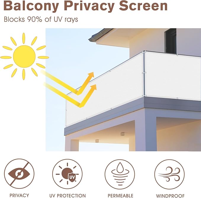 Sunny Guard Customized 3'x4' White Balcony Privacy Screen,90% Shade Apartments Fence Cover,Heavy Duty Mesh Windscreen for Deck,Outdoor,Backyard,Patio