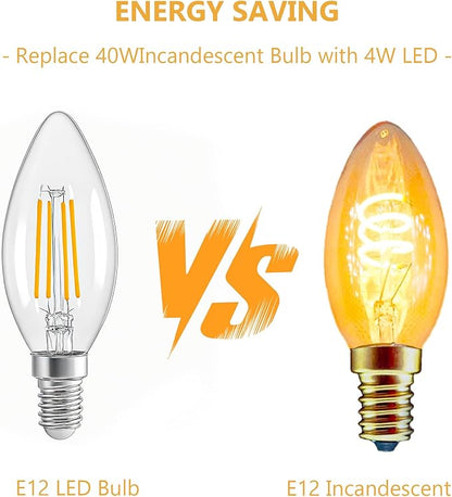 E12 LED Edison Light Bulbs,Soft White 2700K,Vintage Non-Dimmable Warm Light Bulbs, B11 conical Base，4W,CRI85+, 600LM, Cear Glass, Cear Glass，Applicable to Chandelier Light Bulbs(12 Pack)