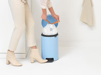 Brabantia Step-On Small Trash Can | Dreamy Blue | 3.2 Gallon / 12L | Bathroom, Bedroom, Office Trash Can, Light Pedal Opening, Handle & Removable Inner Bucket | 9.9 x 13.3 x 16.2 | + Trash Bags