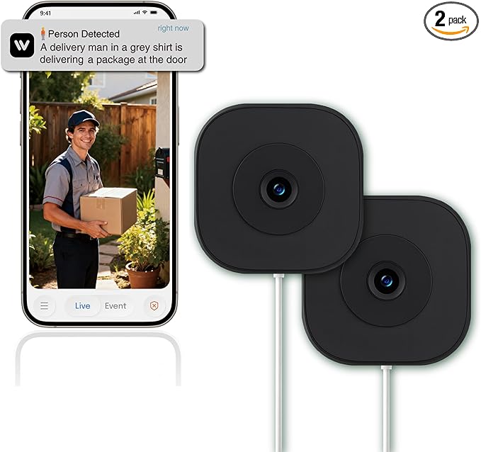 2K Window Camera, 2.4G WiFi, Window Security Camera for Home, Full Color Night Vision, AI Person/Vehicle/Pet Detection, 911 Emergency, US Based Cloud, 24/7 Recording, Easy & Quick Install