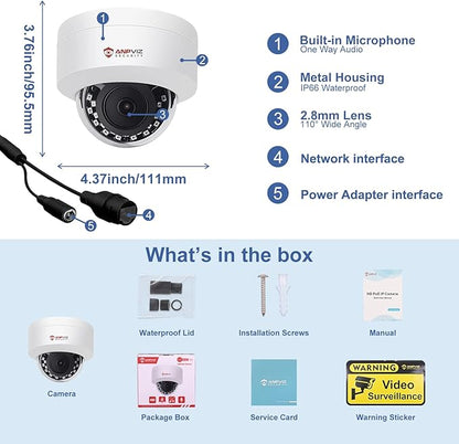 Anpviz 4MP PoE IP Dome Camera with Microphone/Audio, IP Security Camera Outdoor Indoor, 98ft Night Vision, IP66 Waterproof, 2.8mm Wide Angle Lens, 24/7 Recording, Not PTZ, NDAA,IPC-D240W-S (U Series)
