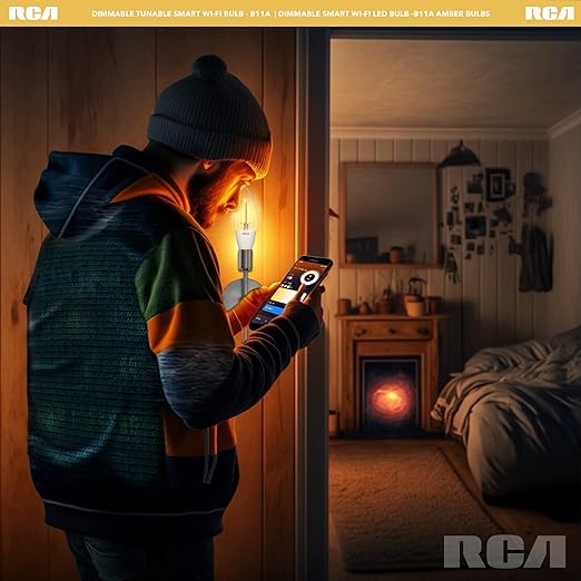 RCA WiFi Smart Light Bulbs Alexa Devices Compatible, Google Home, Amber B11 Vintage LED Light Bulb, 4W (40W Eq), 320 Lumens Dimmable LED Light Bulbs, Control with Smartphone, Tunable