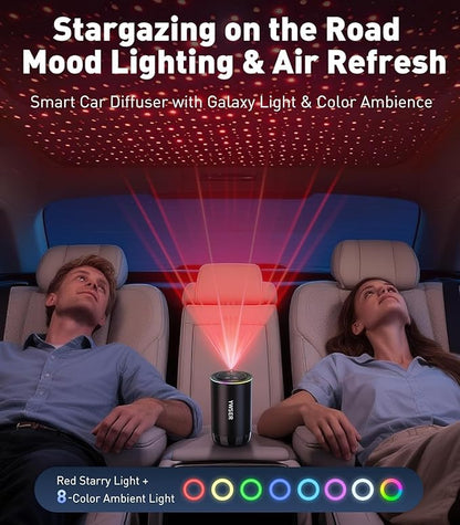 Smart Car Air Freshener Diffuser with Starry Sky Projector, Forest Scent Car Scent with 50ml Essential Oil, Auto On/Off Intelligent, 3 Modes Adjustable, Nano Mist Technology Aroma Diffuser, Cologne