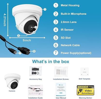 UNILOOK 5MP PoE IP Camera for Business, Turret Security IP Camera Outdoor