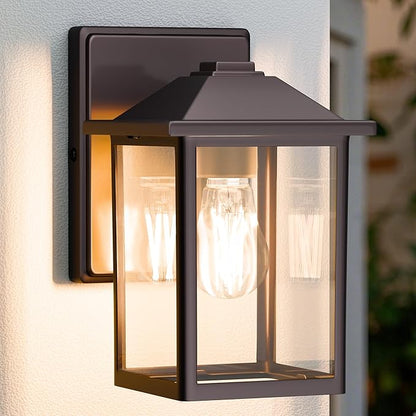MATAMEYE Outdoor Wall Lantern, Exterior Waterproof Wall Sconce Light Fixture, Dark Chocolate Front Door Mounted Lighting with Glass, Anti-Rust Porch Lamp