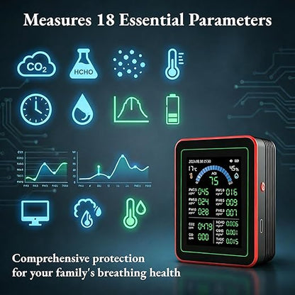 AUNMAS Air Quality Monitor ZN MT32, Multi Parameter with Highly Sensitive Sensors, Data Logging and Analysis, for Home and Office Use
