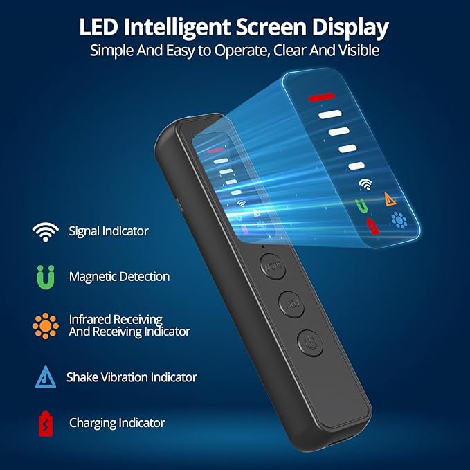 AI Hidden Camera Detector, Spy Camera Detectors – for Hotels, Travel, Home & Office: Portable RF Signal Scanner with 5-Level Sensitivity, AI-Powered Anti-Spy Device, GPS Tracker & Bug Detector