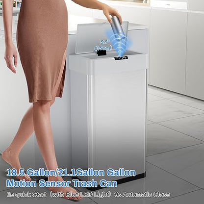 Sensor Trash Can, Touchless Motion Sensor Trash Bin, Smart Automatic Garbage Can with Soft-Close Lid, Bag Retainer Ring and Display Light,for Kitchen,Living Room Office (Silver, 21.1 Gal)