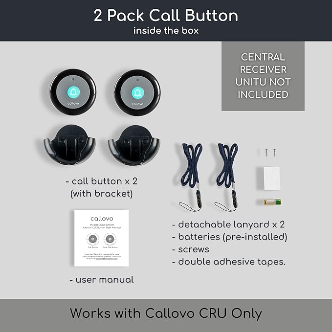 Call Button for Wireless Calling System Nurse Call System Caregiver Pager for Elderly Seniors Patients Clinic Nursing Home Care Facility Compatible to Callovo Device Only 2 PCS Black