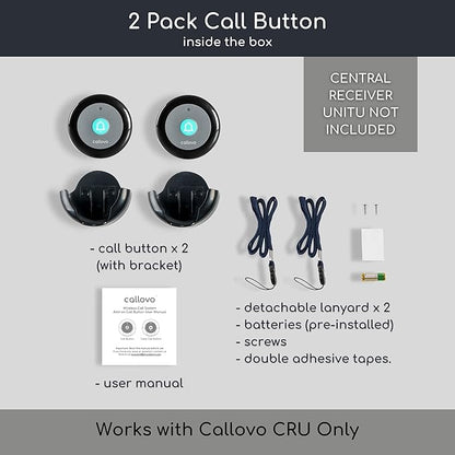 Call Button for Wireless Calling System Nurse Call System Caregiver Pager for Elderly Seniors Patients Clinic Nursing Home Care Facility Compatible to Callovo Device Only 2 PCS Black