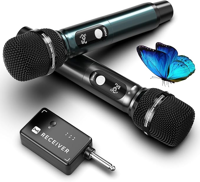 Wireless Microphones, Professional Dual Wireless Microphone with 240 ft Effective Range, 3ms Transmission Rate, Studio Grade Sound Pick Up Mic Head, Metal Body, Microphone for Singing, Speech