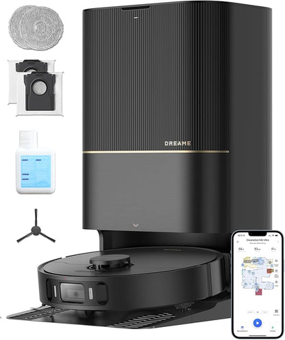 DREAME X40 Ultra Robot Vacuum and Mop Combo, 12,000Pa Powerful Suction, Side Brush Extend and Lifting, Mop Extend, Mops Raising and Removal, Washboard Self Cleaning and Mop Cleaning