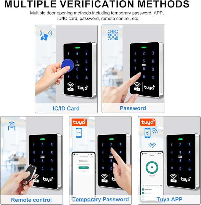 WiFi TUYA Complete Security Access Control System kit with Waterproof RFID Touch keypad Door Lock, smart Remote Door Opener app, Electric Mortise Lock, Metal Sensor Switch, doorbell, Keychain
