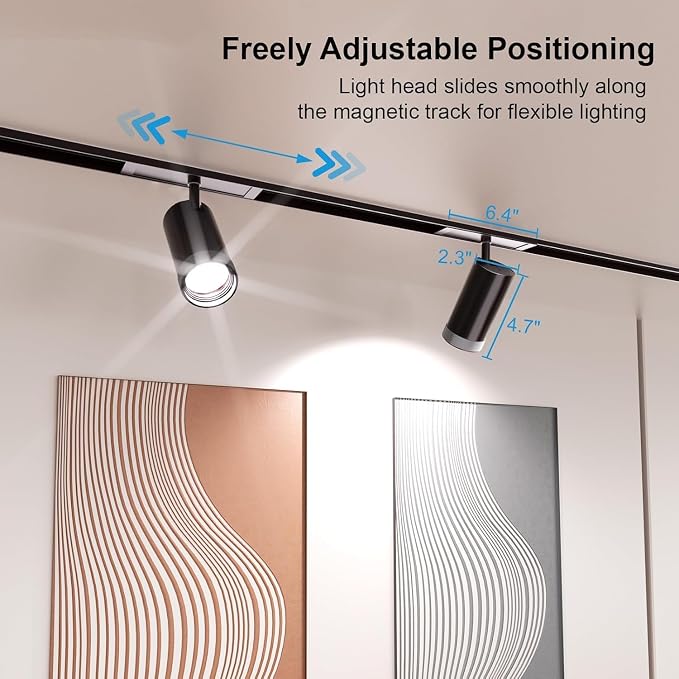 2-Pack Adjustable Focus Spotlight, 18W Magnetic Track Light Head | 24V LED Lamp, Rotatable Spotlight, Control via App, Remote Voice, Dimmable CCT 2700K-6000K, ETL Certified Beam Angle 20°-45°