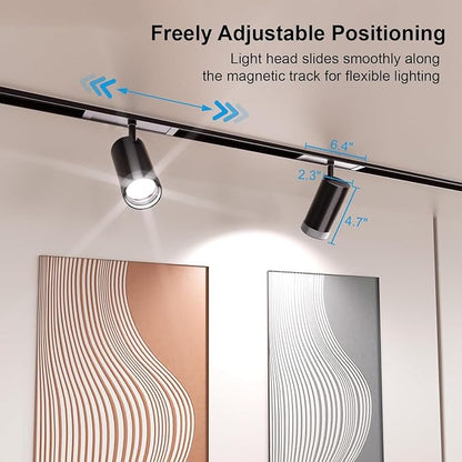 2-Pack Adjustable Focus Spotlight, 18W Magnetic Track Light Head | 24V LED Lamp, Rotatable Spotlight, Control via App, Remote Voice, Dimmable CCT 2700K-6000K, ETL Certified Beam Angle 20°-45°