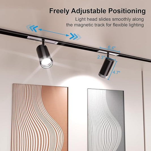2-Pack Adjustable Focus Spotlight, 18W Magnetic Track Light Head | 24V LED Lamp, Rotatable Spotlight, Control via App, Remote Voice, Dimmable CCT 2700K-6000K, ETL Certified Beam Angle 20°-45°