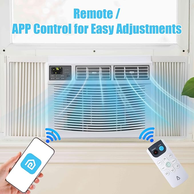 12000 BTU Window Air Conditioner, Smart WiFi AC Unit with Remote & App Control, Heavy Duty Cooling for Large Rooms up to 550 Sq. Ft., Energy Saving Mode, 4-Way Air Direction, White