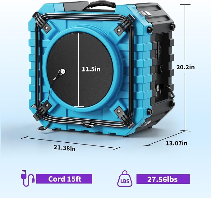 800CFM HEPA Air Scrubber with UV-C Light Sterilization, 3-Stage Filtration Negative Machine Air Scrubber, Air Cleaner with MERV10, Carbon, H13 HEPA, for Home, Industrial Commercial Use, Blue