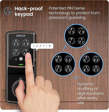 Lockly Secure Pro Bluetooth Smart Door Lock, Keyless Entry with PIN Genie® Digital Keypad, 3D Biometric Fingerprint Sensor Front Door Lock Deadbolt, Voice Control & Auto Lock - Deadbolt Edition