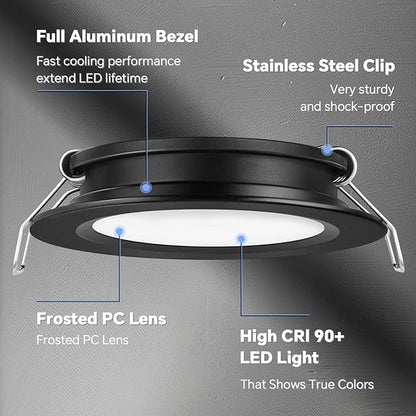 acegoo RV 2.75" Recessed LED Ceiling Light 12V Ultra-Thin Puck Light, Dimmable RV Lights Interior for Camper Van Truck Motorhome Boat Sailboat Roof Under Cabinet Lighting, 6 Pack (Black,Warm White)