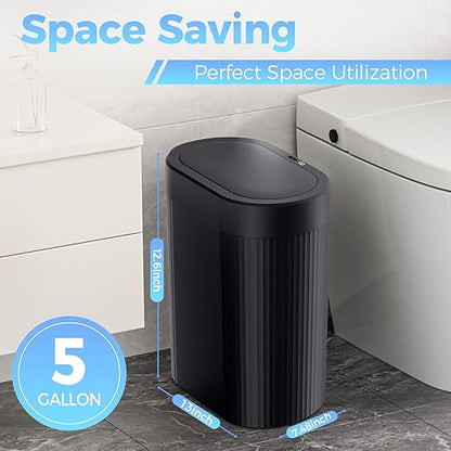 jinligogo 3 Pack 5 Gallon Bathroom Trash Can with Lid, Automatic Motion Sensor Black Trash Can, Touchless Slim Waterproof Garbage Bin for Kitchen, Bedroom, Office, and Bathroom