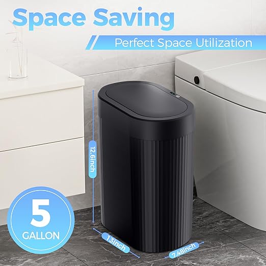 jinligogo 2 Pack 5 Gallon Bathroom Trash Can with Lid, Automatic Motion Sensor Black Trash Can, Touchless Slim Waterproof Garbage Bin for Kitchen, Bedroom, Office, and Bathroom