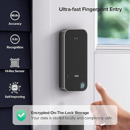 ThorBolt X1 Apple Home Key Tap to Unlock, Smart Keyless Entry Door Lock with Fingerprint, Touch Keypad Deadbolt Lock Works with HomeKit Over Thread (Border Router), IP65 Weatherproof, Gray