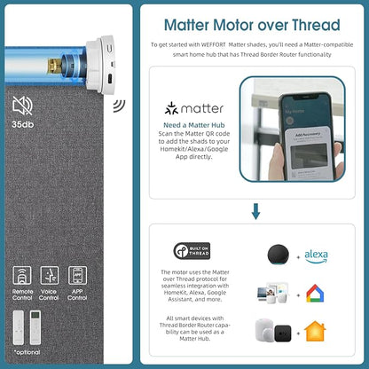 Smart Blinds,Motorized Blackout Shades for Windows,Compatible with Alexa,Google Home,Automatic Blackout Roller Shade,Rechargeable Battery Shades,Dark Anchor Grey