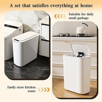 VZZNN 2 Pack Bathroom Trash Can with Lid 5Gal + 2.6Gal Bathroom Trash can - Touchless Smart Motion Sensor Trash can for Office, rv, Bedroom, Living Room, （White ）