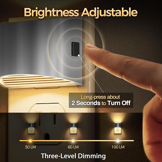 DORESshop Night Light, Night Lights Plug into Wall, Adjustable, 3000K | 3 Level Brightness Adjustable Plug in Night Light, Dusk to Dawn Sensor Nightlights for Adults, Bedroom, Hallway, 2 packs