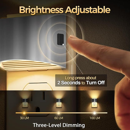 DORESshop Night Light, Night Lights Plug into Wall, Adjustable, 3000K | 3 Level Brightness Adjustable Plug in Night Light, Dusk to Dawn Sensor Nightlights for Adults, Bedroom, Hallway, 2 packs