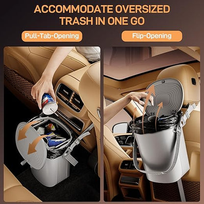 Waretary Trash Can for Car Garbage: Leakproof Silicone Car Waste Bin w/Lid for Drivers and Passengers; 2 Gallon Garbage Container for Vehicle, Sedan, SUV, Van, MPV & Truck (Gray)