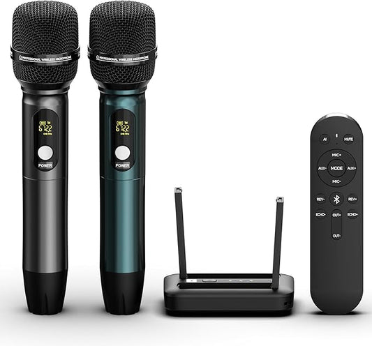 Portable Karaoke Machine with AI Voice Removal & Studio-Grade Reverb - Wireless Microphones System, Bluetooth 5.0, Professional Mics for Home Singing