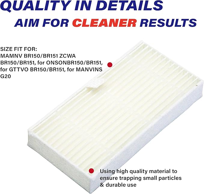 Robot Vacuum Replacement Parts Fit For MAMNV BR150/BR151, for ZCWA BR150/BR151, for ONSON BR150/BR151, for GTTVO BR150/BR151, for MANVINS G20 (7PC-Dustbin& HEPA Filter)