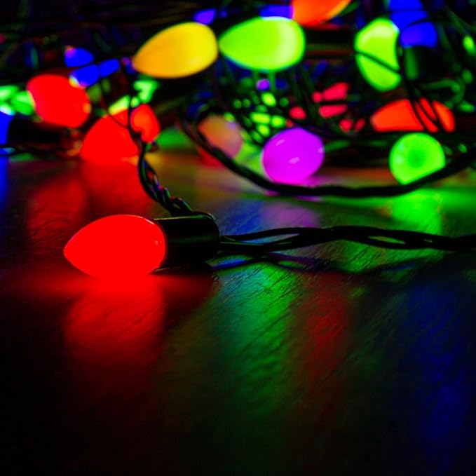 25 Pack Red C9 LED Bulbs, C9 Replacement Bulbs for Christmas Tree Lights Patio String Lights Outdoor Indoor, E17/C9 Intermediate Base, 7 Watt, Ceramic Red