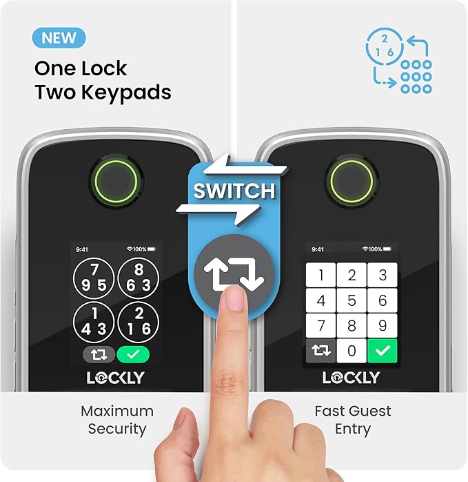 Lockly Secure Pro Smart Lock with Built-in Wi-Fi, Fingerprint Door Lock, Keyless Entry Digital Door Lock with PIN Genie Keypad (Satin Nickle)