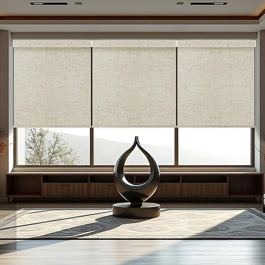 Motorized Roller Shade, 100% Blackout Smart Window Blinds Work with Homekit, Alexa, Google Home, Remote Control, Electric Blinds with USB/Solar Pannel,Custom up110''Wx120''H,Linen Stone