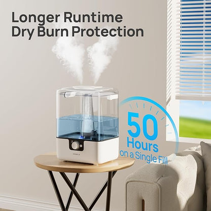 CHIVALZ Humidifiers for Bedroom Large Room, 6L Cool Mist Top Fill Humidifier with Essential Oil Diffuser, 26dB Quiet Ultrasonic Humidifier for Baby Nursery Plants, 50H Runtime Night Light 1 Pack White