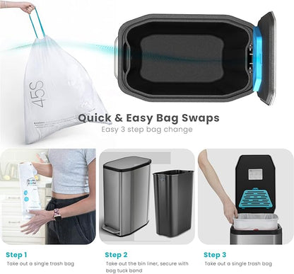 Home Zone Living 13 Gallon Slim Kitchen Trash Can with CleanAura Odor Control, Stainless Steel, Silver, 50 Liters