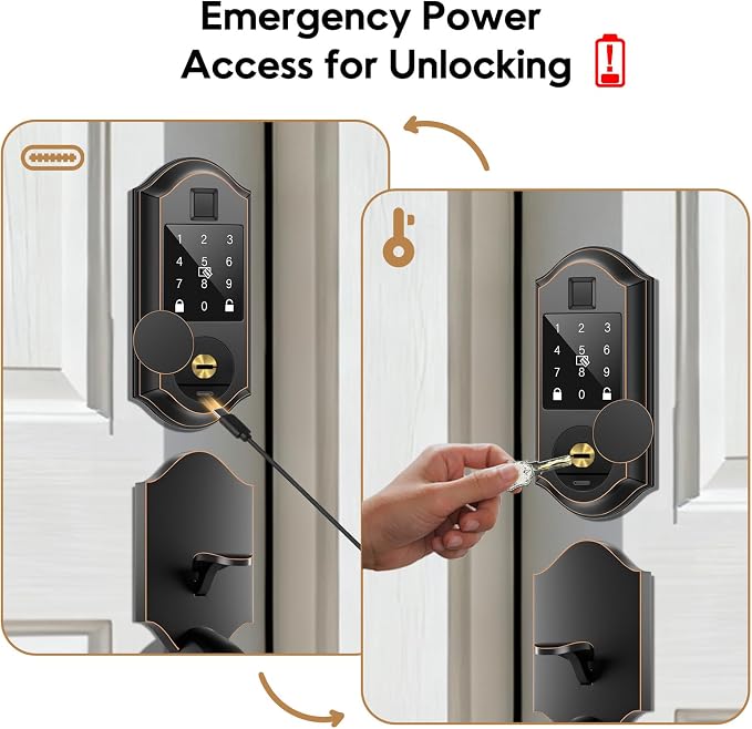 Smart Door Lock Set, Fingerprint Keyless Entry Door Lock with Interior Knob, Smart Locks for Front Door -APP Control, Front Door Lock Set with Keypad and Deadbolt, Auto-Lock, Oil Rubbed Bronze